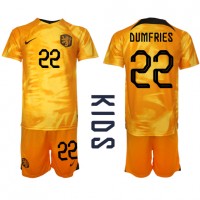 Alankomaat Denzel Dumfries #22 Koti Peliasu Lasten MM-kisat 2022 Lyhythihainen (+ Lyhyet housut)